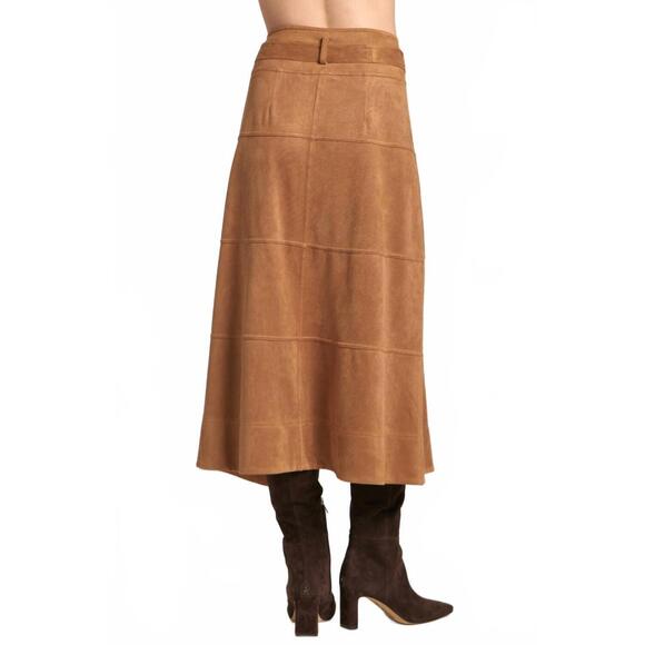 NEW APNY faux suede paneled a-line midi skirt in carmel - Picture 2 of 2